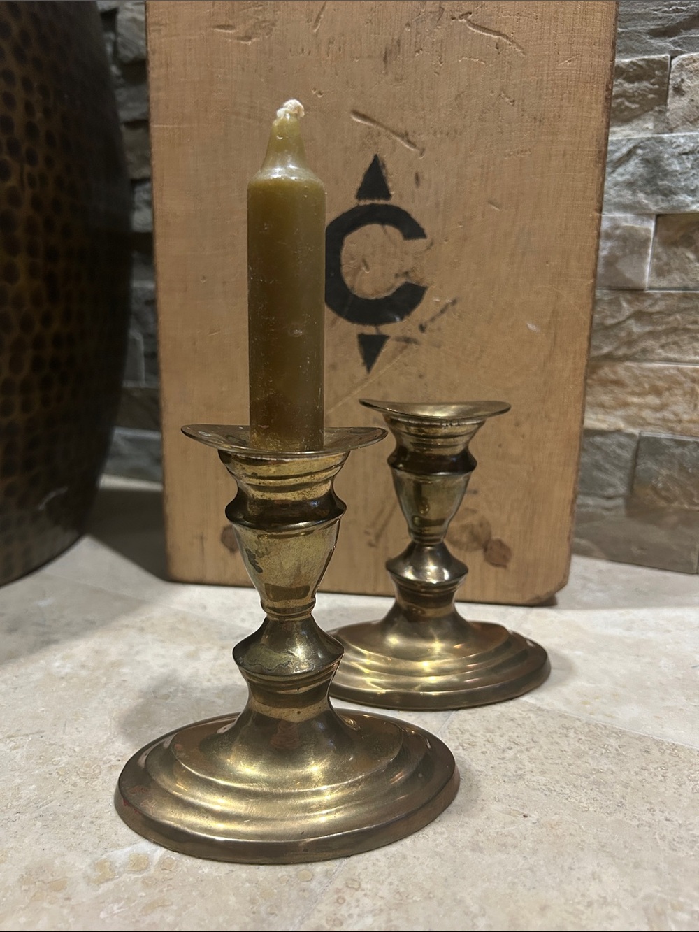 Brass Candlestick Pair with Oval Bases